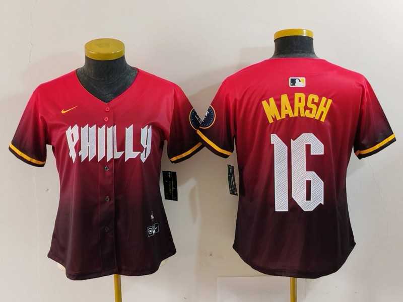 Womens Philadelphia Phillies #16 Brandon Marsh Red 2024 City Connect Limited Jersey